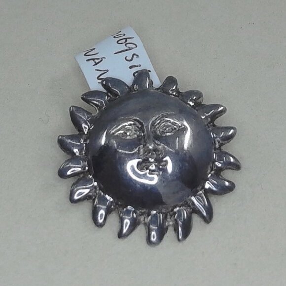 Vintage Sergio Bustamante Sterling Silver Sun Face Brooch – 1.1” - Picture 1 of 3